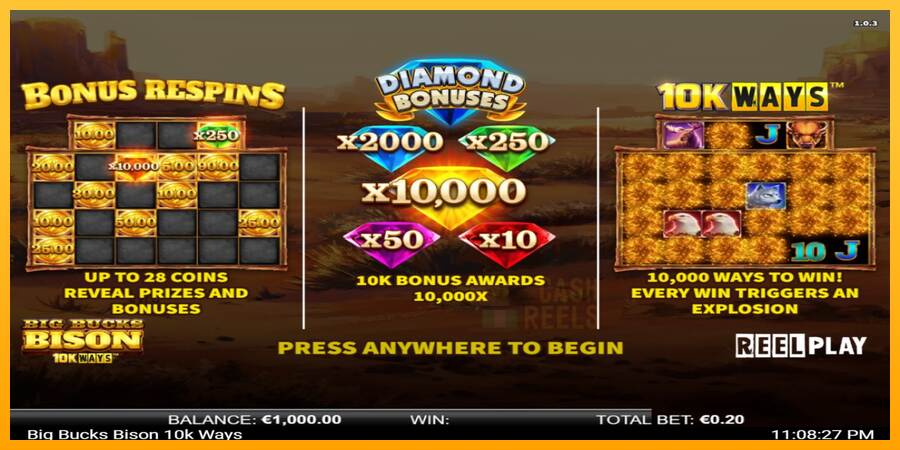 Big Bucks Bison 10K Ways macchina da gioco per soldi, immagine 1