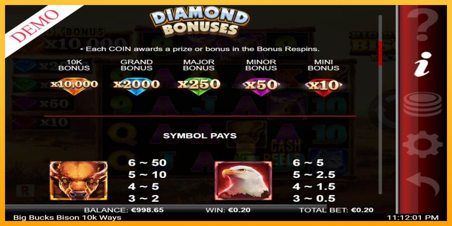 Big Bucks Bison 10K Ways macchina da gioco per soldi, immagine 5