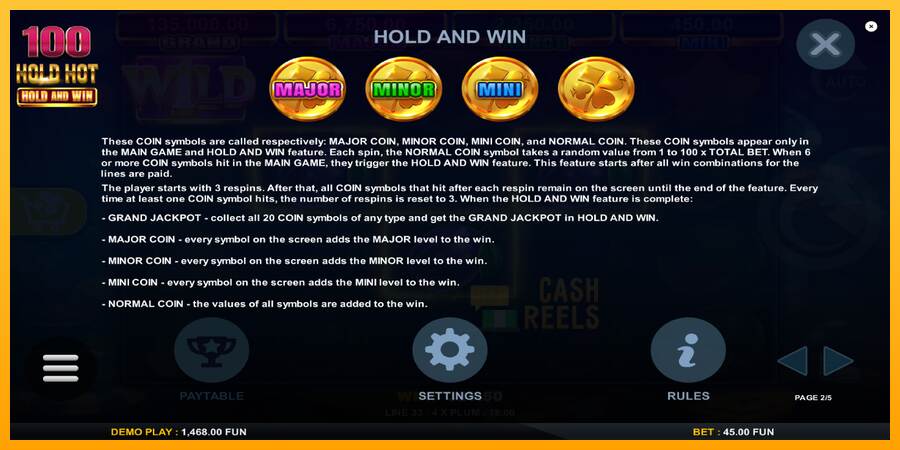 100 Hold Hot Hold and Win macchina da gioco per soldi, immagine 6