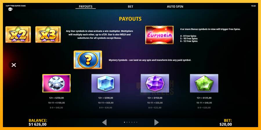 Euphoria Super Stars macchina da gioco per soldi, immagine 5