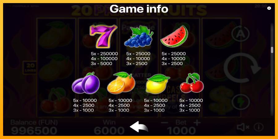 20 Prime Fruits macchina da gioco per soldi, immagine 6