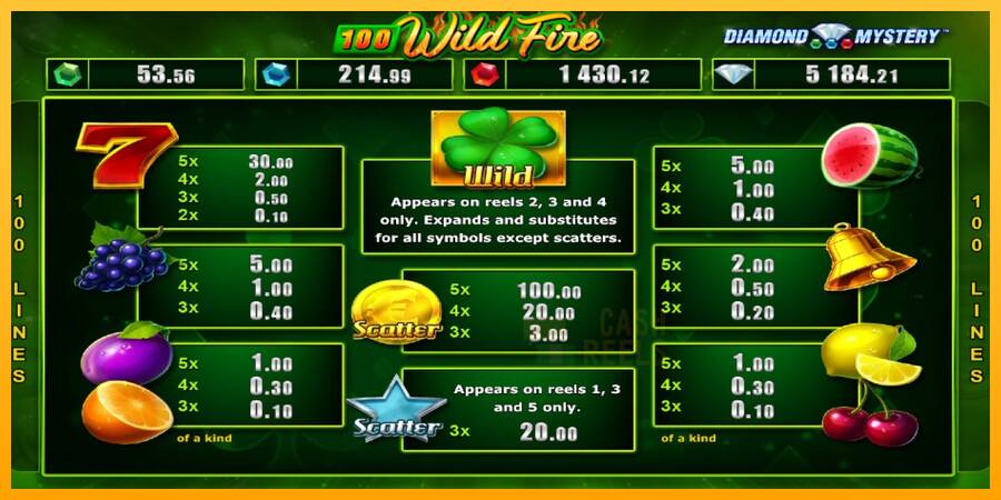 Diamond Mystery 100 Wild Fire macchina da gioco per soldi, immagine 4