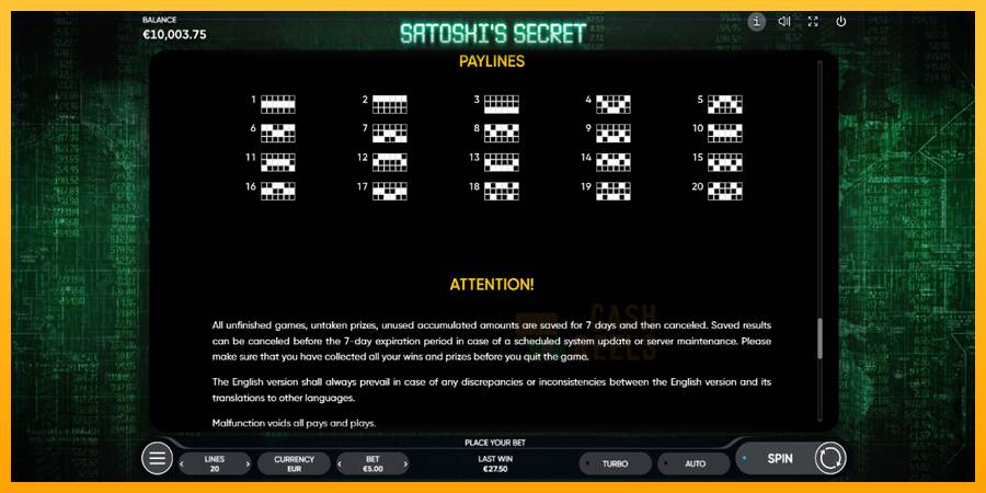 Satoshi’s Secret macchina da gioco per soldi, immagine 7