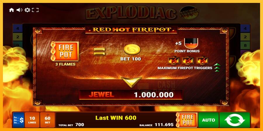 Explodiac Red Hot Firepot macchina da gioco per soldi, immagine 6