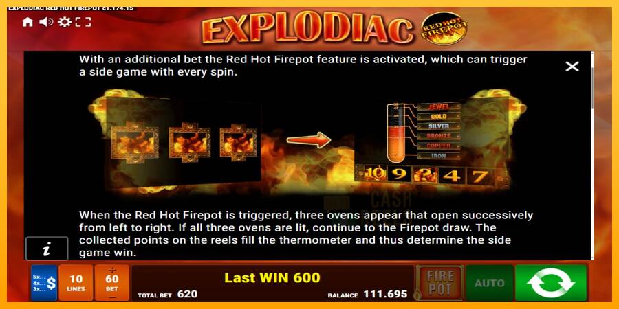 Explodiac Red Hot Firepot macchina da gioco per soldi, immagine 7