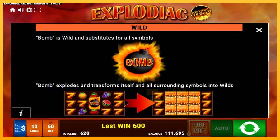 Explodiac Red Hot Firepot macchina da gioco per soldi, immagine 8