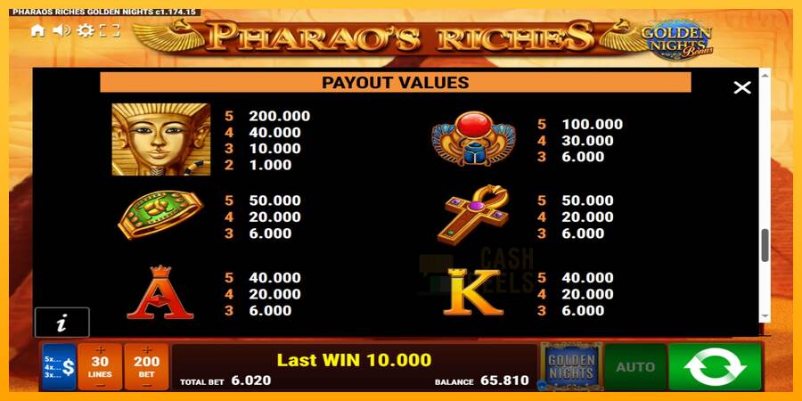 Pharaos Riches Golden Nights macchina da gioco per soldi, immagine 6