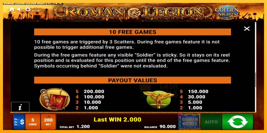 Roman Legion Golden Nights macchina da gioco per soldi, immagine 7