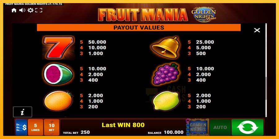 Fruit Mania Golden Nights macchina da gioco per soldi, immagine 7