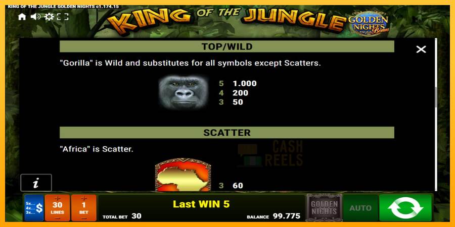 King of the Jungle Golden Nights macchina da gioco per soldi, immagine 5