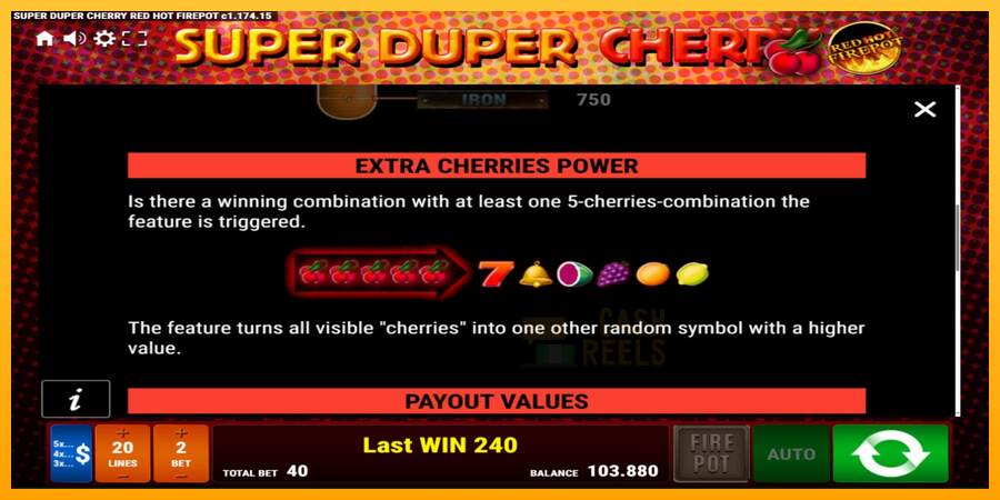 Super Duper Cherry Red Hot Firepot macchina da gioco per soldi, immagine 5