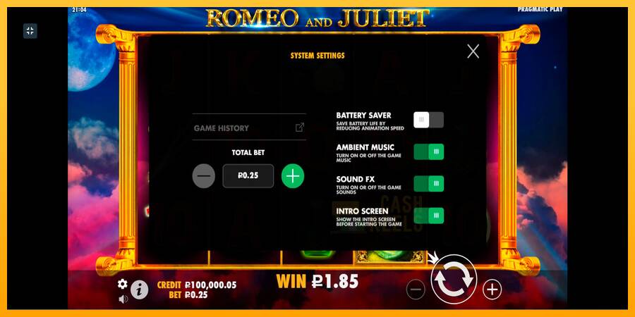 Romeo and Juliet macchina da gioco per soldi, immagine 4