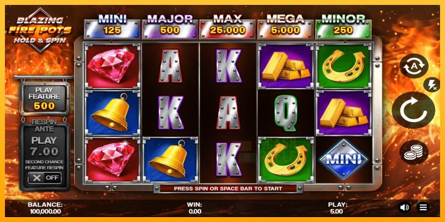 Blazing Fire Pots Hold & Spin macchina da gioco per soldi, immagine 1