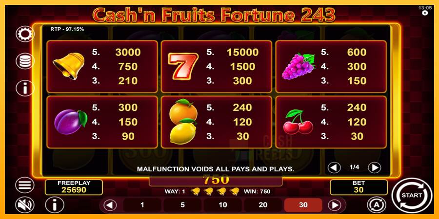 Cashn Fruits Fortune 243 macchina da gioco per soldi, immagine 6